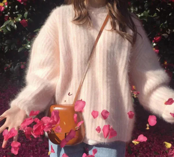 Mohair Blend Oversized Ribbed Knit Sweater 