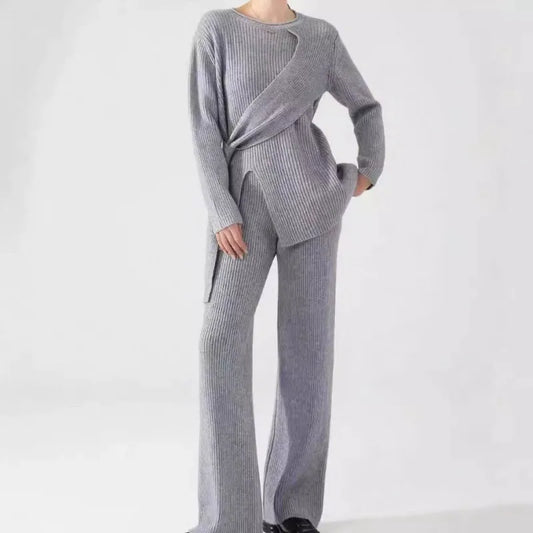 Relaxed Fit Asymmetrical Two-Piece Knit Set 