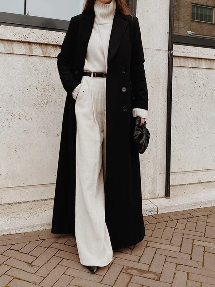 Wool Full Length Notched Lapel Coat