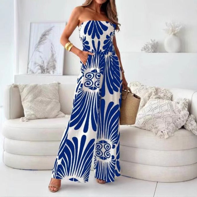 Women’s Jumpsuit - Strapless Sleeveless - Wide Leg - Breathable Blend - Relaxed Fit