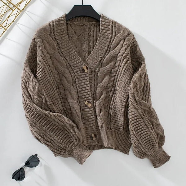 Cable Knit Relaxed Fit Wool Cardigan Sweater 