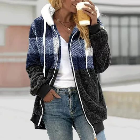 Plush Fleece Oversized Hooded Sweatshirt Jacket 