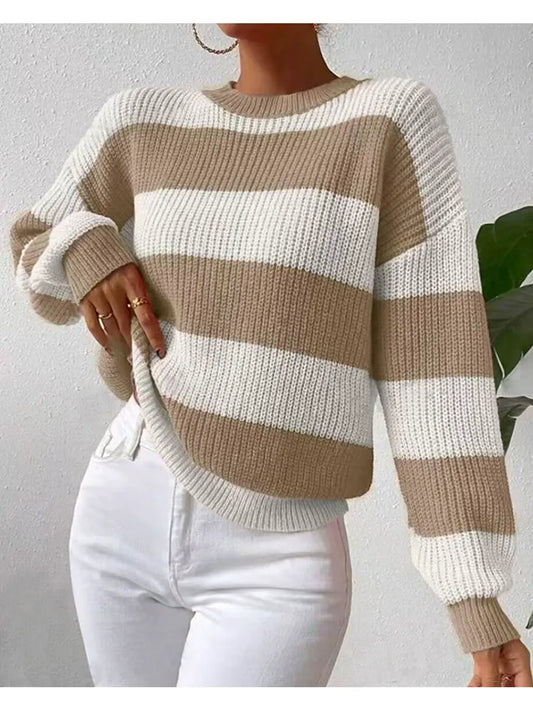 Ribbed Knit Loose Fit Balloon Sleeve Sweatshirt 