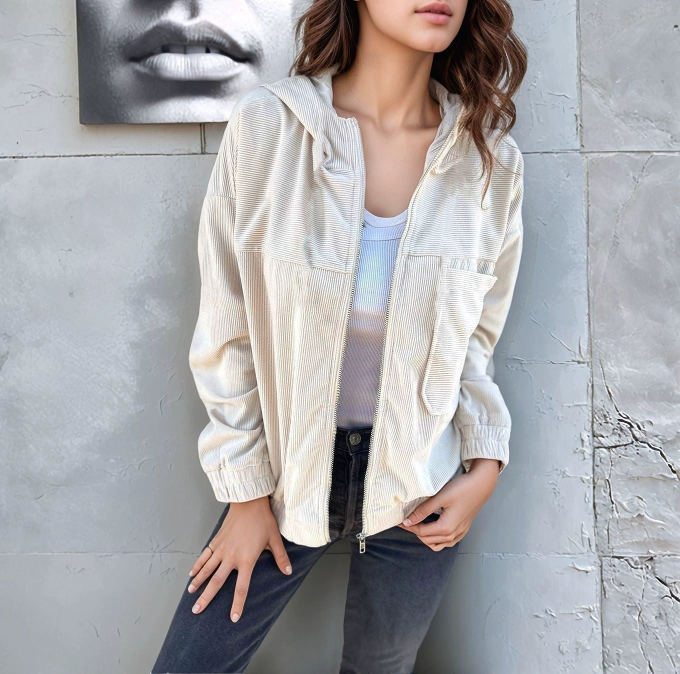 Relaxed Fit Hooded Corduroy Jacket 