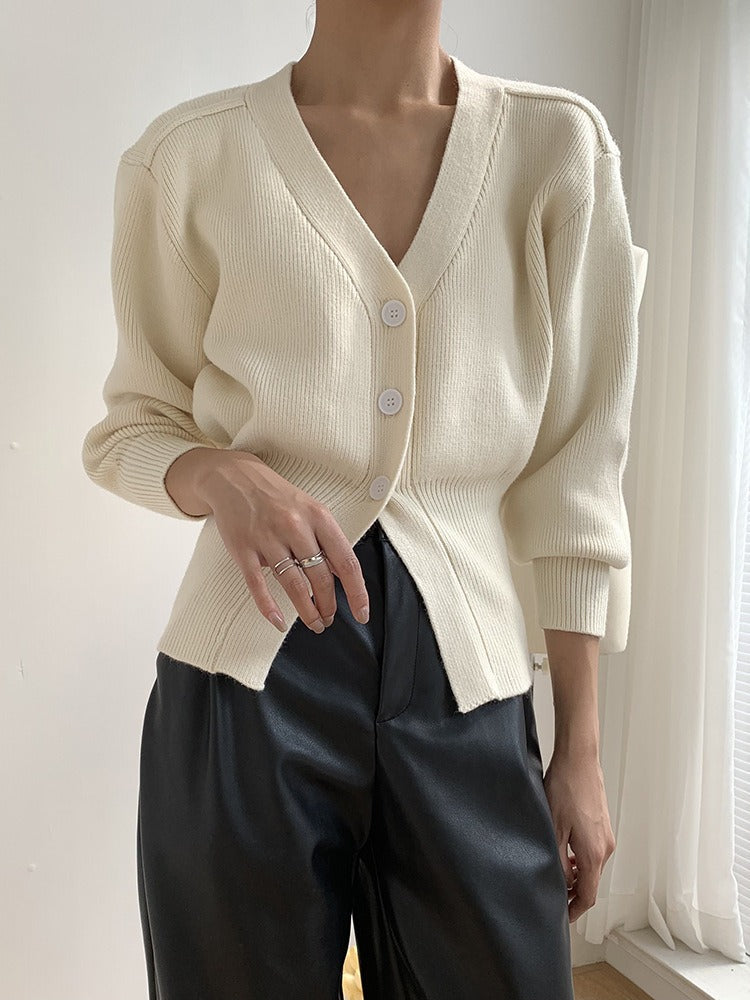 Ribbed Knit Loose Fit V-neck Cardigan 