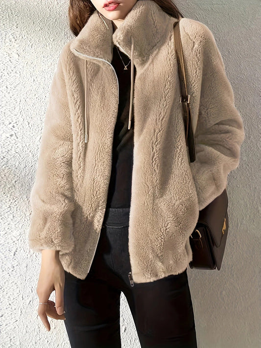Plush Relaxed Fit Stand-Up Collar Jacket