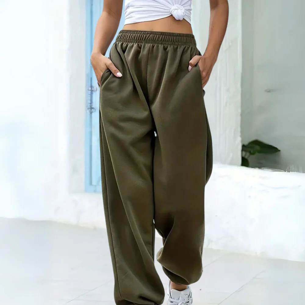 Women’s Jogging Pants – Relaxed Fit – Cotton Blend – Elastic Waist – Side Pockets