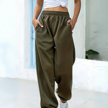 Women’s Jogging Pants – Relaxed Fit – Cotton Blend – Elastic Waist – Side Pockets