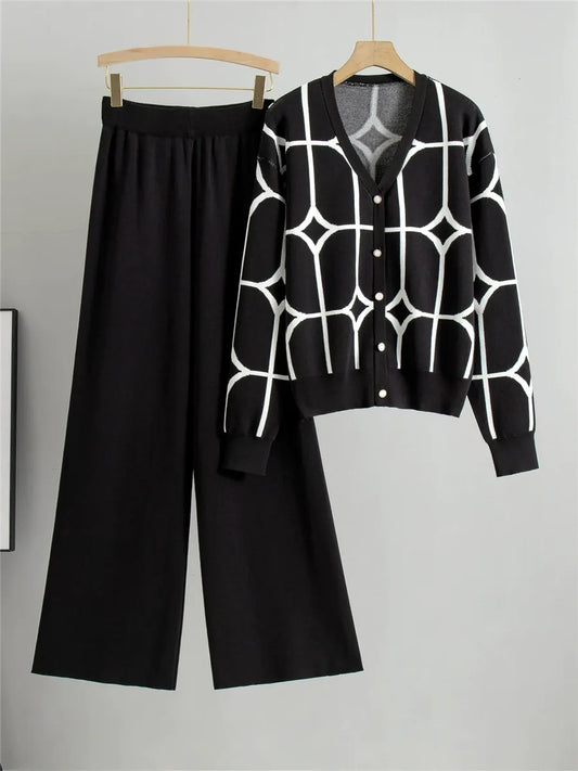 Geometric Pattern Two-Piece Knitted Set 