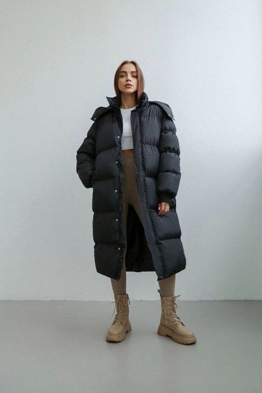Quilted Insulated Oversized Puffer Trench Coat 