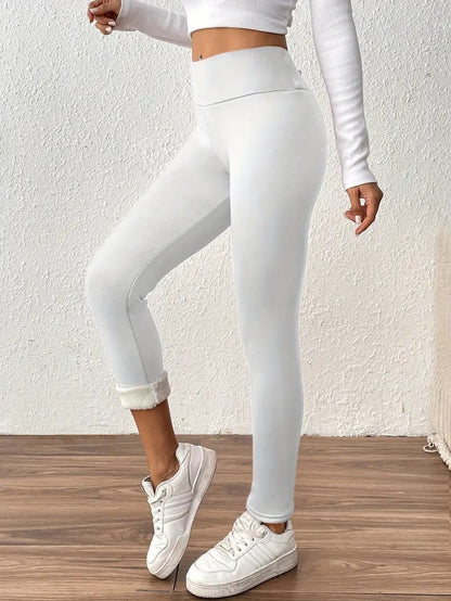 Women’s Leggings - Stretch Knit Blend - High Waist - Full Length - Plush Lined