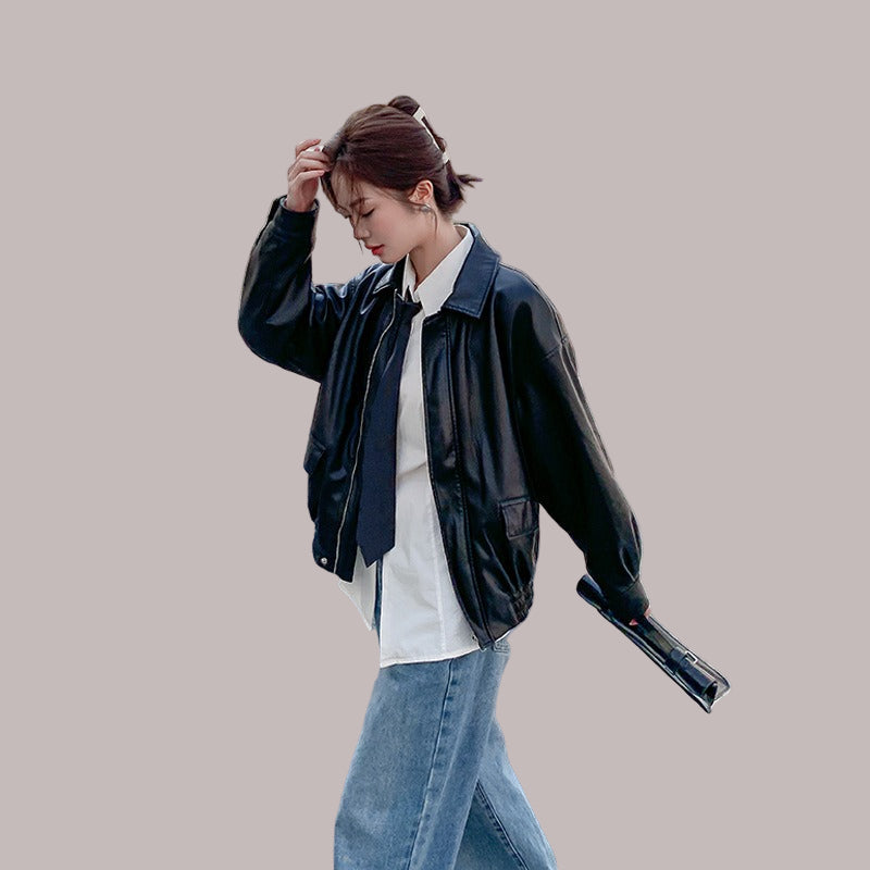 Women’s Jacket - Smooth Woven Blend - Oversized Fit - Pointed Collar - Waist Length