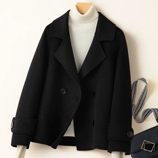 Tailored Wool Feel Double-Breasted Short Coat 