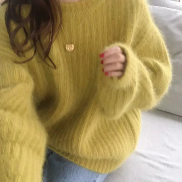 Mohair Blend Oversized Ribbed Knit Sweater 