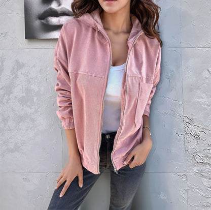 Women’s Corduroy Jacket – Relaxed Fit – Hooded – Full-Zip – Patch Pockets – Ribbed Cuffs