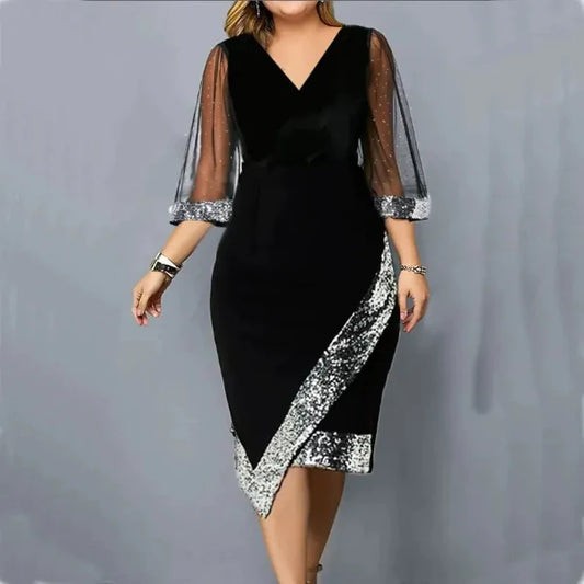 Fitted Velvet Sequin Hem Cocktail Dress 