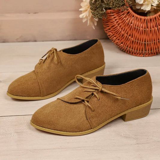 Textured Block Heel Lace-Up Shoes 
