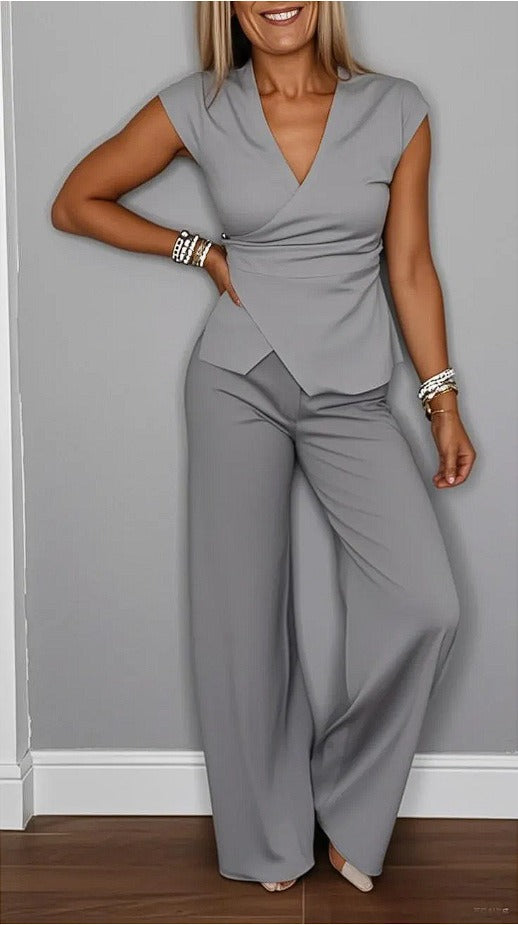 Silky Drape High-Waist Wide-Leg Two-Piece Set 