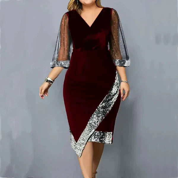 Fitted Velvet Sequin Hem Cocktail Dress 