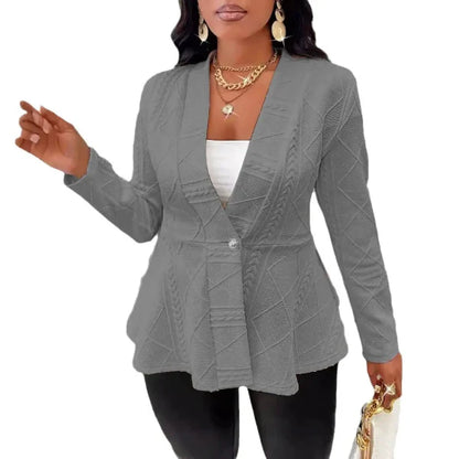 Women’s Blazer – Slim Fit – Jacquard Texture – Single Button – Notched Collar – Long Sleeve