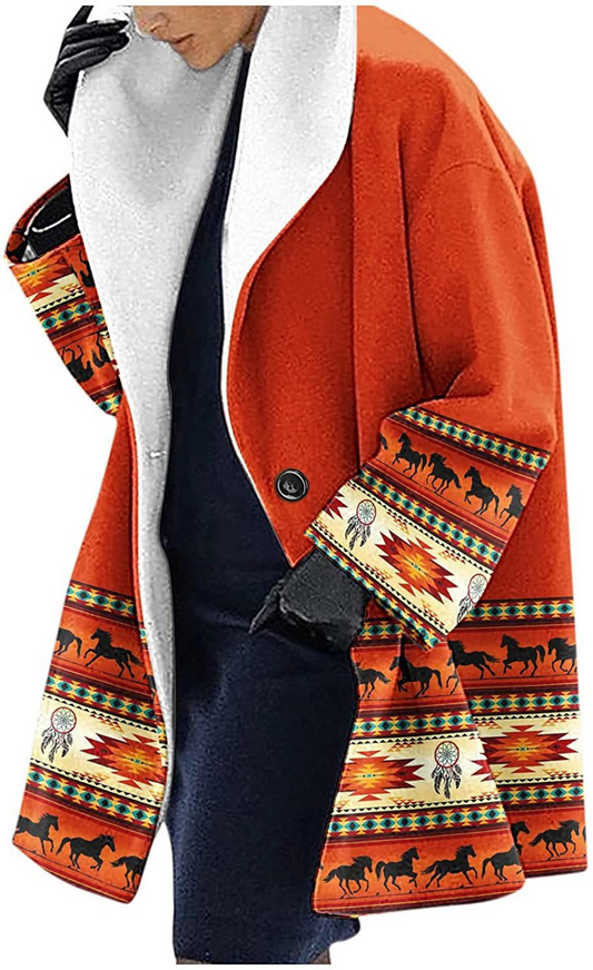Wool Loose Fit Ethnic Print Hooded Jacket 