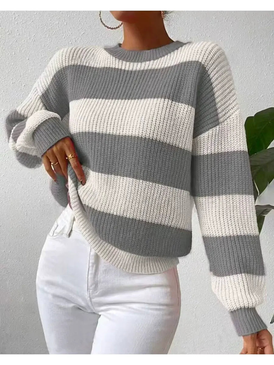 Ribbed Knit Loose Fit Balloon Sleeve Sweatshirt 