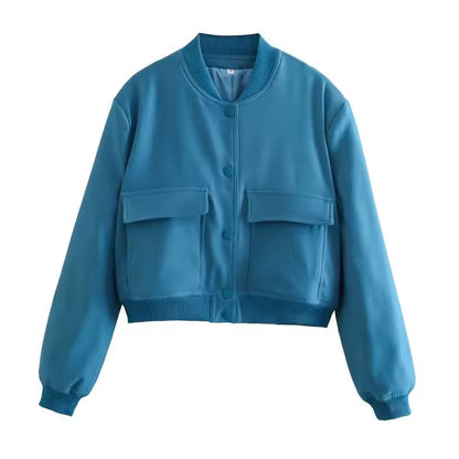 Women’s Bomber Jacket – Relaxed Fit – Button Front – Ribbed Trim – Chest Pockets