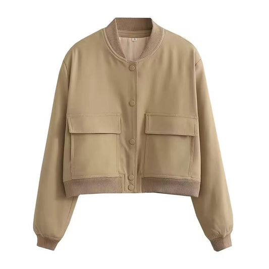 Relaxed Fit Button Front Bomber Jacket 