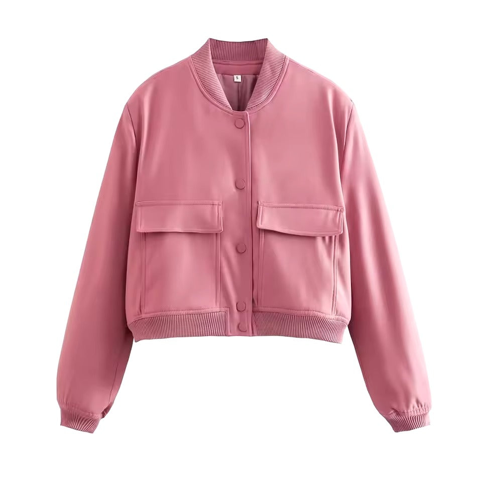 Relaxed Fit Button Front Bomber Jacket 
