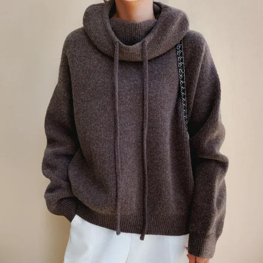 Plush Knit Oversized Cowl Neck Sweatshirt 