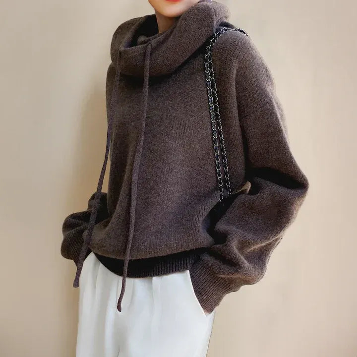 Plush Knit Oversized Cowl Neck Sweatshirt 