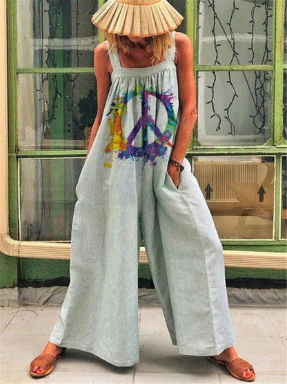Women’s Jumpsuit – Wide Leg – Adjustable Suspenders – Floral Print – Flowy Fit