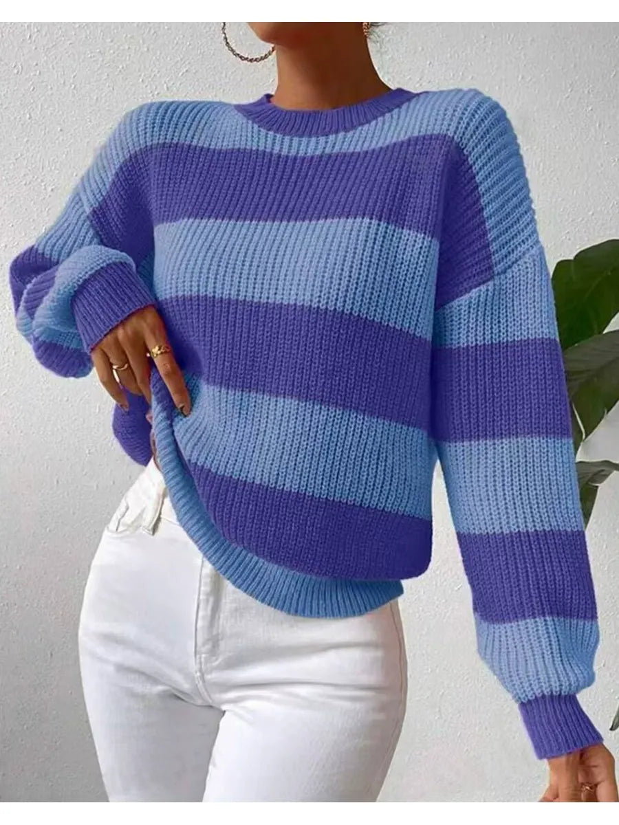 Ribbed Knit Loose Fit Balloon Sleeve Sweatshirt 