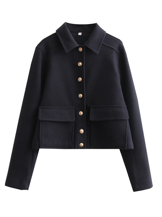 Wool Blend Cropped Fit Bomber Jacket 