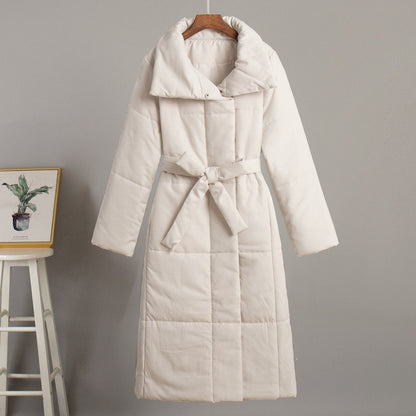 Women’s Long Puffer Jacket – Quilted Oversized Fit – Stand Collar – Snap Closure