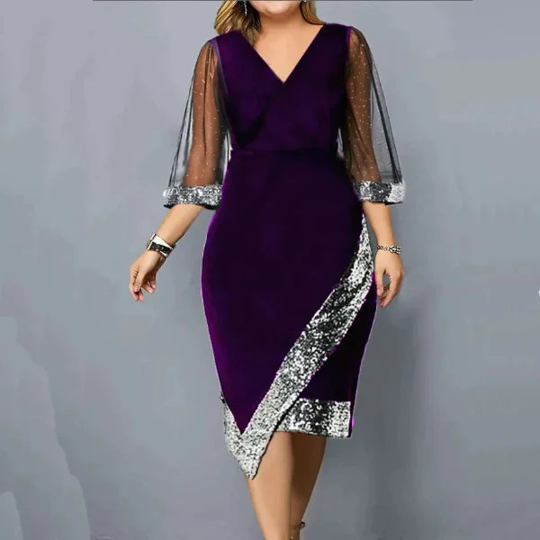 Fitted Velvet Sequin Hem Cocktail Dress 