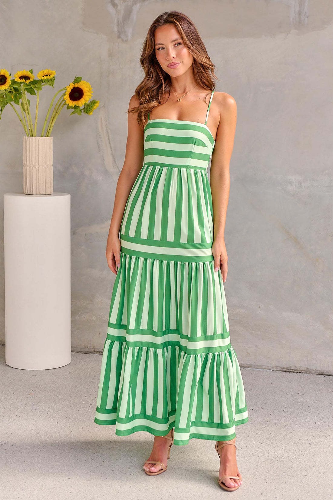 Women’s Sundress – Lightweight Cotton – A-Line Fit – Tiered Striped Full Length