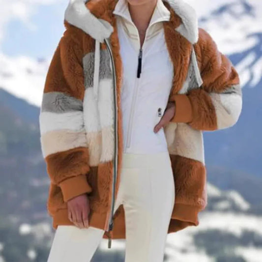 Plush Faux Fur Oversized Hooded Jacket 