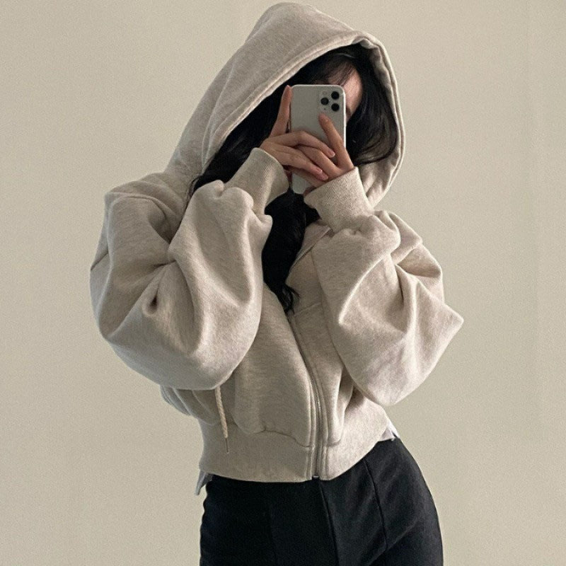 Cropped Cotton Feel Zip Front Hooded Sweatshirt 