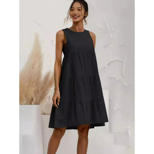 Linen Blend Loose Fit Midi Dress 