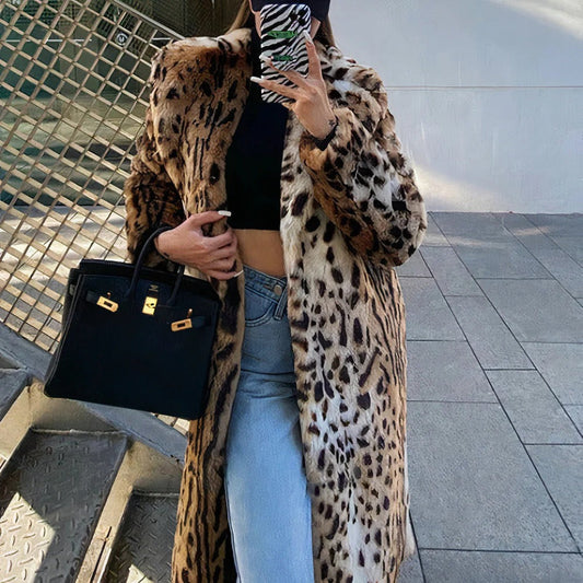 Leopard Print Faux Fur Maxi Coat