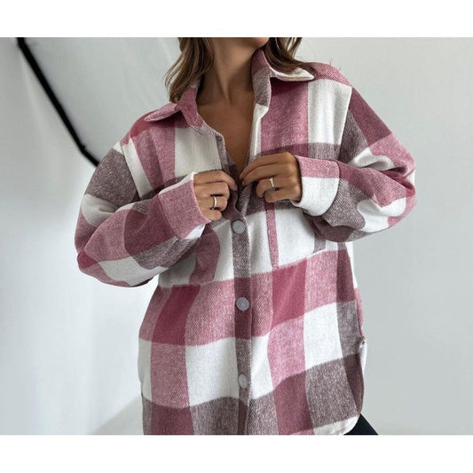 Plaid Oversized Button-Up Woven Jacket 