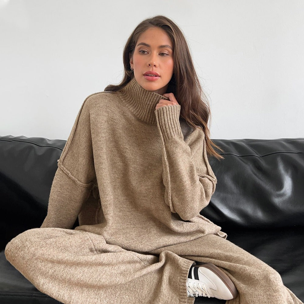 Two-Piece Chunky Knit Oversized Wool Sweater Suit Set 