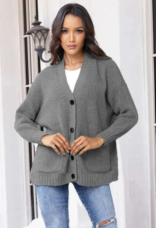 Oversized Wool Knit V-Neck Cardigan 