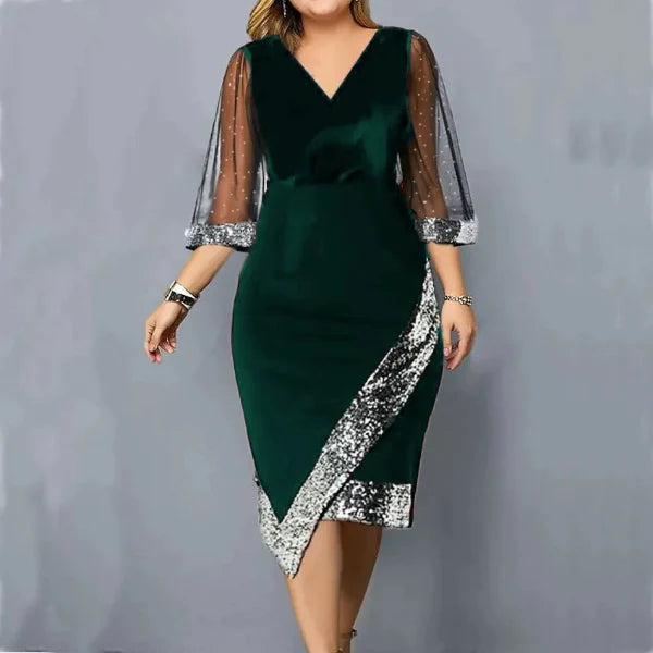 Fitted Velvet Sequin Hem Cocktail Dress 