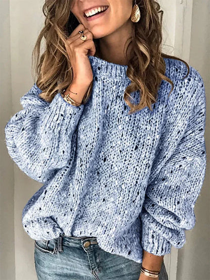 Women’s Pullover Sweater – Oversized Fit – Chunky Knit Wool – Ribbed Hem and Cuffs