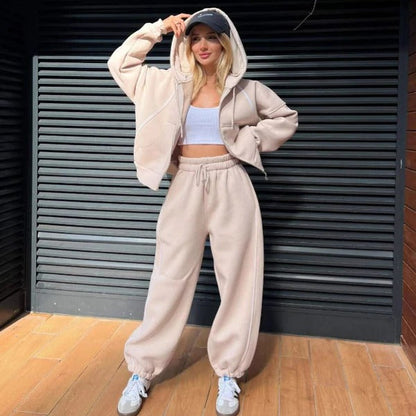 Women’s Two-Piece Hoodie and Jogger Set – Oversized Fit – Cotton Fleece – Ribbed Cuffs