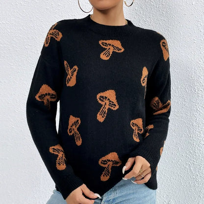 Women’s Pullover Sweatshirt – Relaxed Fit – Jacquard Knit – Round Neck – Long Sleeve