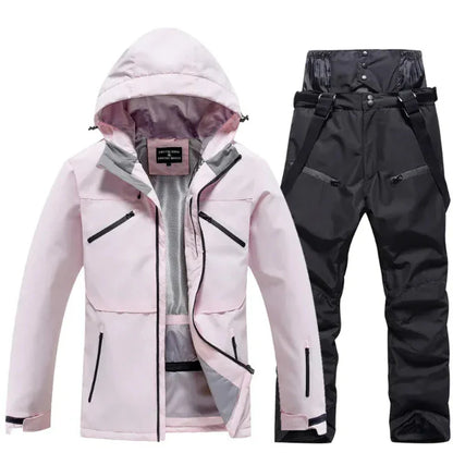 Women’s Two-Piece Ski Suit Set – Hooded Jacket & Pants – Waterproof Windproof – Regular Fit