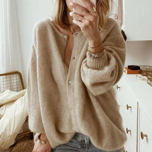 Plush Knit Oversized Relaxed Fit Cardigan 
